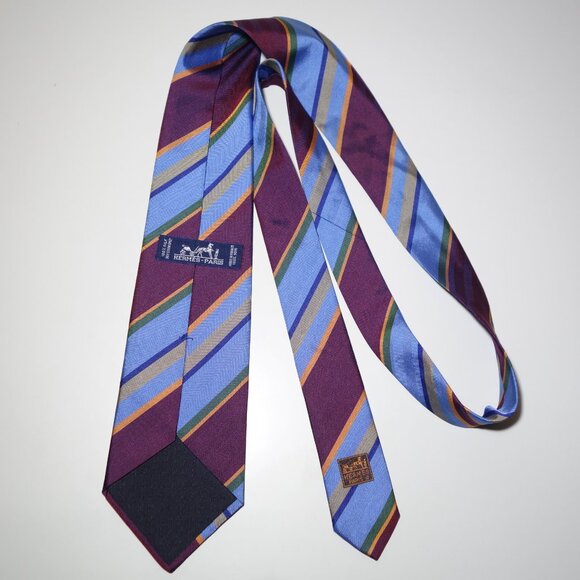 Hermes Paris Multicolor Striped 100% Silk Tie Made In France - Picture 3 of 7